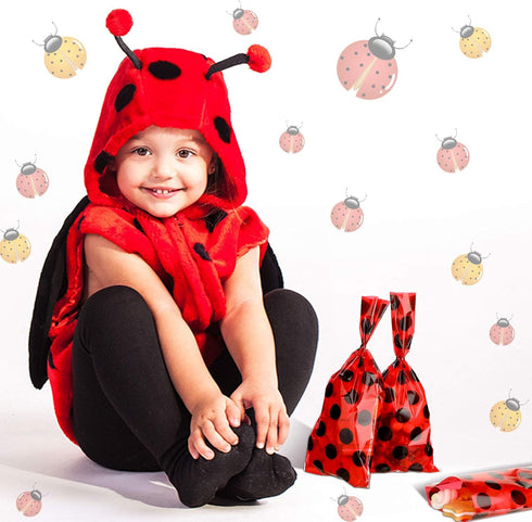 Zonon Ladybug Party candy bag Red Treat Goodie Bags birthday favor Reception Bag Household Tie Silk Bags with Red Twist Ties for Party Favors (100...