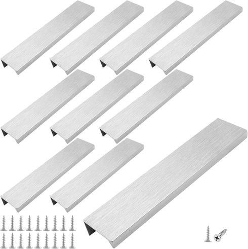 10 PCS Brushed Silver Finger Edge Pulls for Cabinets, Back 5" (128mm) Hole Center Tab Hidden Drawer Pull Handle for Dresser Closet, 5.9"/150mm Len...