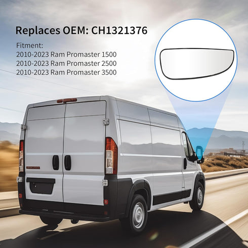Right Side Heated Lower Mirror Glass for Ram ProMaster 1500 2500 3500 for 2014-2021, Tow Mirror Glass with Rear Holder for 68413479AA...