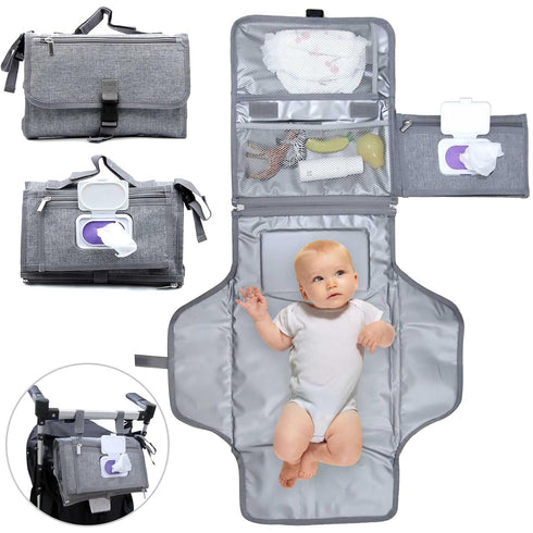 Portable Changing Pad - Detachable Travel Changing Pad with Head Pillow and Baby Wipes Pocket - Fully Padded, Extended Cushioned Portable Diaper C...