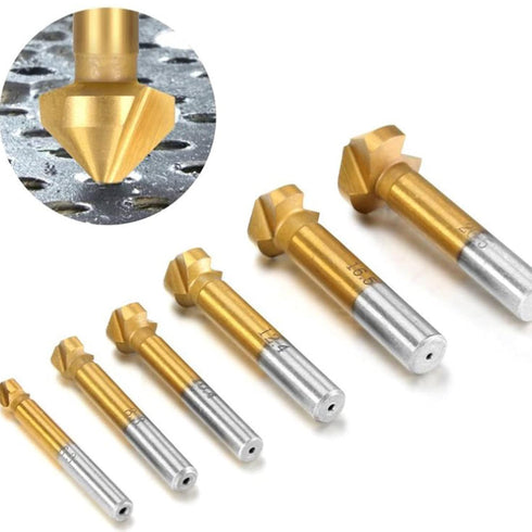 KEWAYO 3 Flute 90 Degree HSS Chamfering Tool Bit Countersink Drill Bit Set for Metal Wood Plastic Woodworking Metal Working Tool Bit Set, Pack of ...