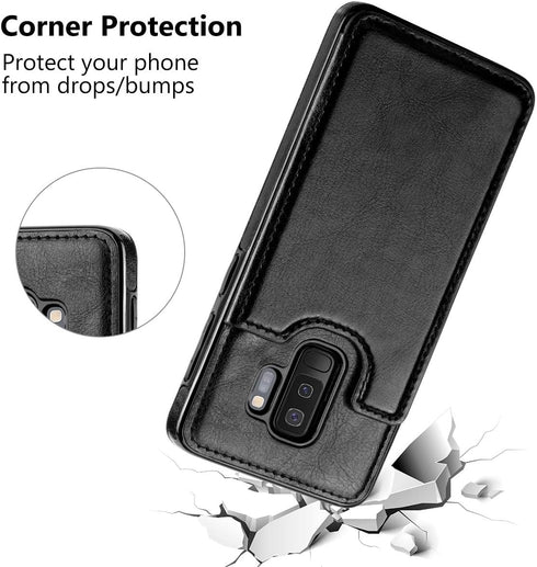 HianDier Wallet Case for Galaxy S9 Plus, Slim Protective Case with Credit Card Slot Holder Flip Folio Soft PU Leather Magnetic Closure Cover Compa...