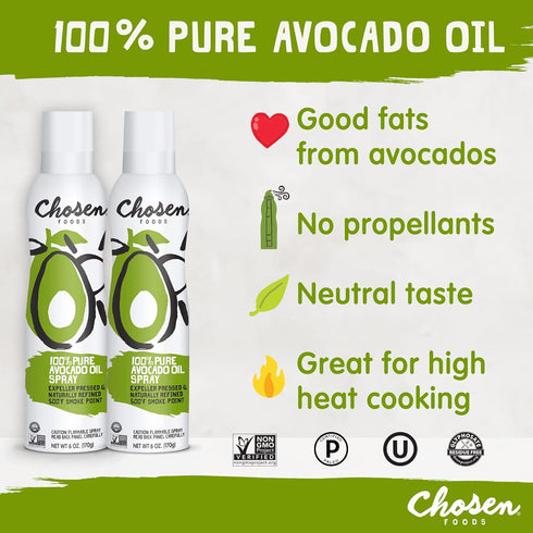 Chosen Foods 100% Pure Avocado Oil Spray, Keto and Paleo Diet Friendly, Kosher Cooking Spray for Baking, High-Heat Cooking and Frying (6 oz, 2 Pac...