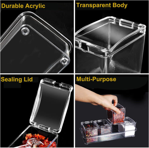 HANHAN Clear Seasoning Boxes 4 PCS, Messar Acrylic Spice Shakers Spice Jars Spice Pots Cruet Jars Condiment Bottles Kitchen Storage Containers wit...