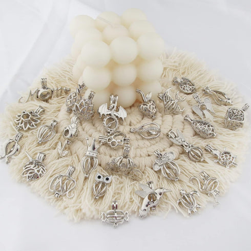 DOUBI Pearl Bead Cages Pendants Necklace Charms for Adults Women DIY Jewelry Making Aromatherapy Diffuser Necklace Lockets Metal Charms for Crafts...