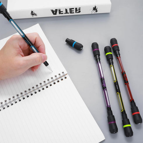 4 Pieces Spin Cool Pens, Rolling Finger Spin Game Pens with Weighted Ball Anti-Slip Stationery Set with Refills Black Ink for Students Entertainme...
