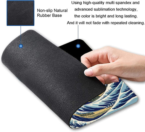 Mouse Pad, Japanese Sea Wave Design Mouse Pad, Washable Square Cloth Mousepad for Gaming Office Laptop, Non-Slip Rubber Computer Mouse Pads for Wi...