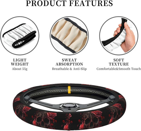 Gothic Rose Blood Skull 15 Inch Universal Steering Wheel Covers, Cute Car Accessories for Women and Girls...
