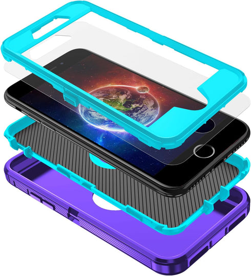 for iPhone SE 2022/2020 Case,Built-in Screen Protector,Shockproof 3-Layer Full Body Protection Rugged Heavy Duty High Impact Hard Cover Case for i...