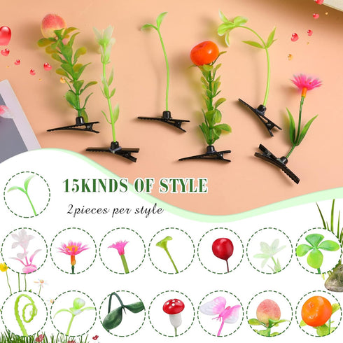 30 Pcs Bean Sprout Hair Clips Mixed Style Plant Hairpins Flower Plant Hair Clip Little Grass Barrette Butterfly Headwear Hair Accessories for Wome...