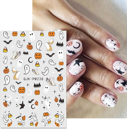 JMEOWIO 9 Sheets Halloween Nail Art Stickers Decals Self-Adhesive Bat Ghost Nail Supplies Nail Art Design Decoration Accessories...