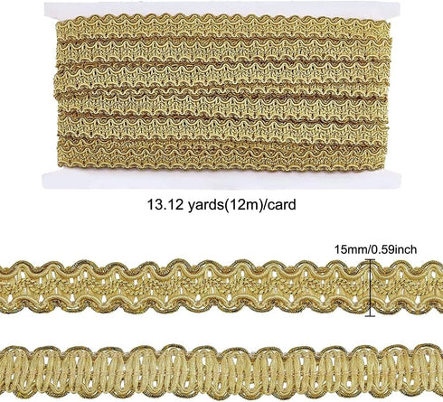 FINGERINSPIRE 13 Yards Gimp Braid Trim Gold Edge Woven Braid Trim 15mm(W) Inelastic Handmade Polyester Sewing Gold Metallic S Wave Craft Decor Lac...