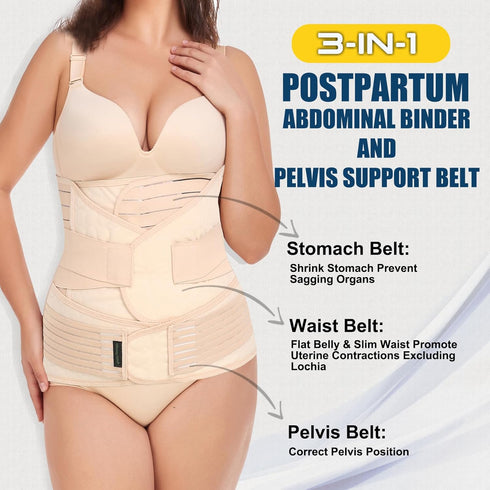 ChongErfei 3 in 1 Postpartum Support Recovery Belly Wrap Waist/Pelvis Belt Body Shaper Postnatal Shapewear,XL Beige...