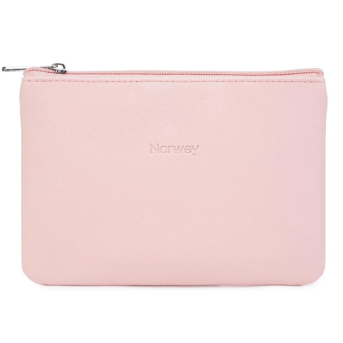 Narwey Small Makeup Bag for Purse Vegan Leather Travel Makeup Pouch Mini Cosmetic Bag Zipper Pouch for Women (Pink)...