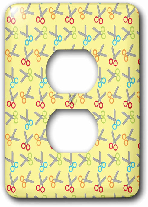 3dRose lsp_210861_6 Cute Green, Pink, and Light Blue Scissors Pattern 2 Plug Outlet Cover, Multicolor...