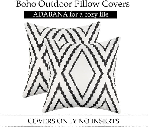 Adabana Outdoor Waterproof Throw Pillow Covers Set of 2 Boho Geometric Pillows Cases for Patio Garden 18 x 18 Inch White...