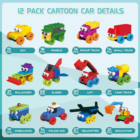 12 Packs Cartoon Car Easter Egg Fillers Building Block Toy Sets, Compatible with Lego Party Favors Vehicle, Classroom Prizes Building Kits Easter ...