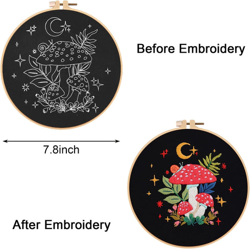 Nuberlic Mushroom Embroidery Kits for Beginner Adults Cross Stitch Kit with Stamped Pattern Include Embroidery Cloth Hoops Threads Needles...