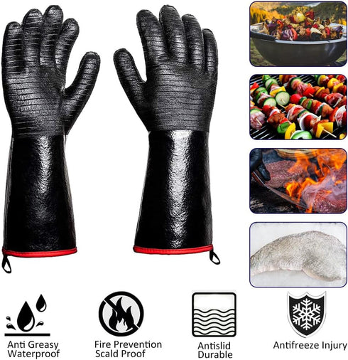 932°F Heat Resistant Gloves Non-Slip BBQ Gloves Waterproof Kitchen Gloves Fireproof Grilling Gloves Oil Resistant Barbecue Gloves Neoprene Coated ...