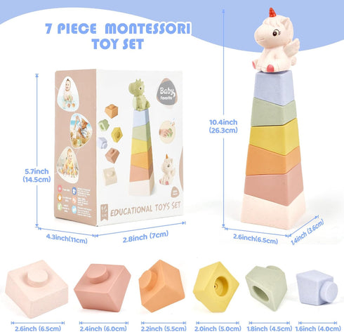 Stacking & Nesting Baby Toys: Squeeze Teething Baby Toys and Building Blocks with Horse Figure - Newborn Essentials for 6 12 18 Months Baby Toddle...