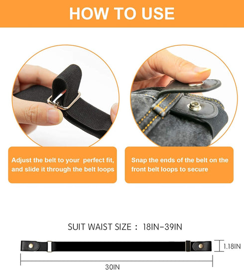 Buckle Free Belt for Women Men, Black Elastic Waist Adjustable Stretchy Invisible Buckleless Belt for Jeans Pants Shorts...