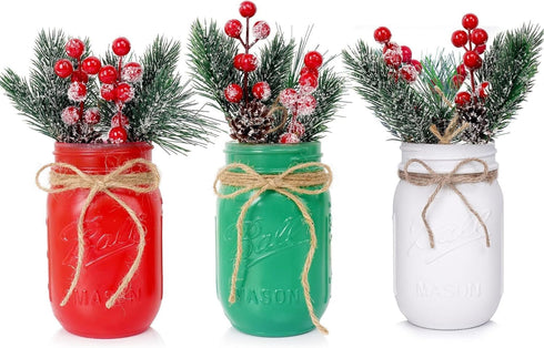 CNVOILA Christmas Centerpiece 3PC Set: Mason Jars, Table Decorations, Home & Coffee Table Decor...