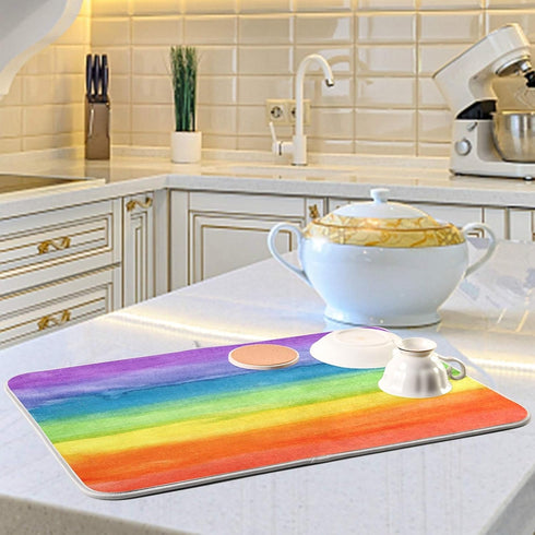 Colorful Stripe Rainbow Dish Drying Mat 18x24 inch Absorbent Reversible Microfiber Mat Dish Dry Pad Protector for Kitchen...