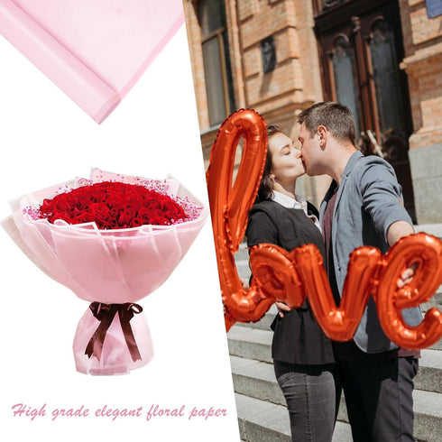 Kosotody 20 Sheets Frosted Flower Wrapping Paper Pink Line Waterproof Florist Bouquet with Ribbon for Bouquets DIY Crafts Packaging Bouquet, 22.8x...