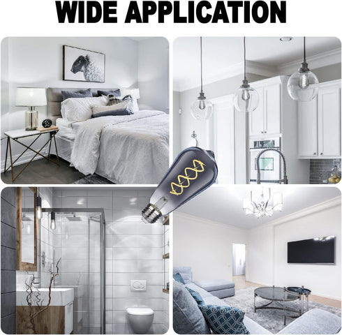 ST58 (ST19) LED Edison Bulbs 45 Watt Equivalent, CRI 80+, High Brightness Daylight White 5000K Smoky Grey Glass, Dimmable Antique LED Filament Bul...