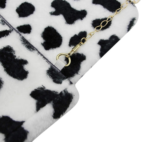 Women Faux Fur Shoulder Bag Fluffy Plush Handbag Leopard Cow Print Clutch Wallet with Chain Strap for Girls Ladies...