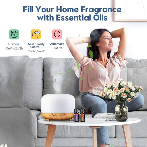Essential Oil Diffuser, YIKUBEE Oil Diffuser, 500ml Humidifier, Diffusers for Home, Aromatherapy Diffuser with Remote Control, Diffusers for Essen...