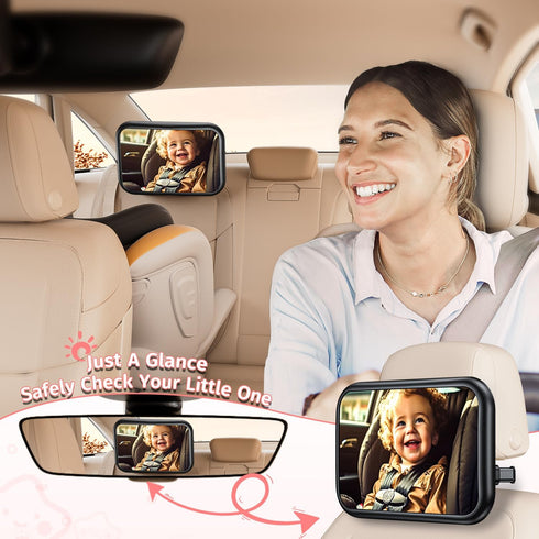 Baby Car Mirror for Baby Car Seat Safely Mirror Hook Clip Design for Rear Facing Infant Newborn 360° Rotation Baby Backseat Mirror with Wide Clear...