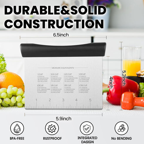 Premium Bench Scraper for Kitchen - Dough Scraper&Cutter with Measuring Scale and Conversion Chart - Kitchen Essentials Utensils Pastry Cake Cutte...