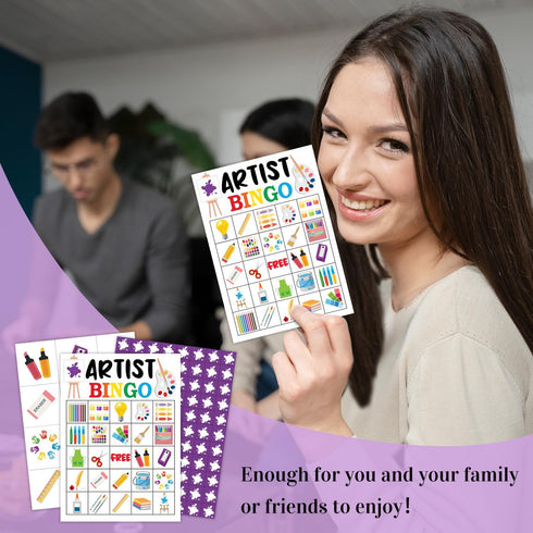 Artist Party Bingo Game, 24 Player Art Bingo Cards Set for Family Friend Activity, Painting Party Favor Decoration Holiday Supplies -a03...