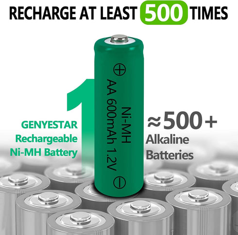 Rechargeable AA Batteries NIMH 600mAh 1.2V Double A Rechargeable Battery for Solar Garden Lawn Landscaping Light, 8 Pack, Blue...