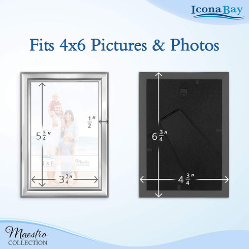 Icona Bay 4x6 Picture Frames Set (Silver, 12 Pack), Classy Contemporary Style, Maestro Collection...