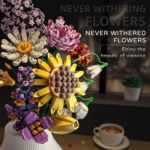 Flower Bouquet Building Blocks Kits Sunflower 601252, Artificial Flowers Building Project to Release Stress and Focus The Mind, for Birthday Gifts...