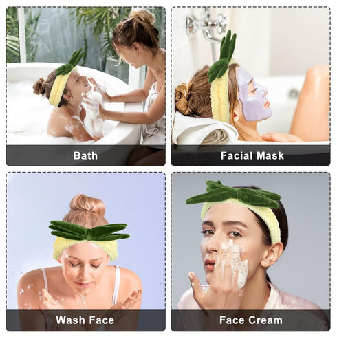 4 PCS Pineapple Face Wash Headband and Wristband Set, Creative Fuzzy Skincare Headbands Coral Fleece Hair Costume Accessories for Women Girls Wash...