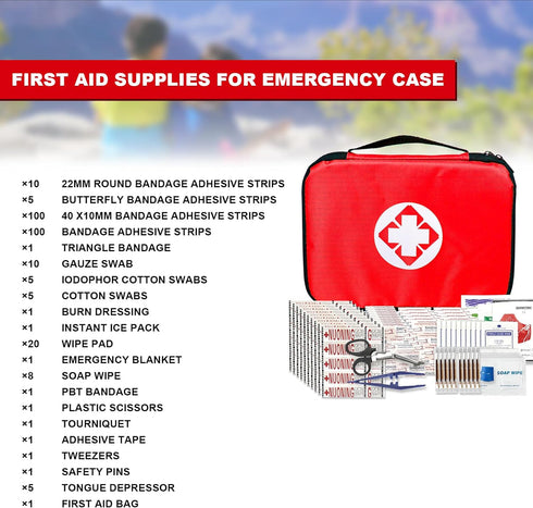 Travel-First Aid-Kit Car-Home 300PCS Survival-Kit Outdoor-Adventure - Small Portable Red Emergency Essential Sets Office Hiking Camping Business P...
