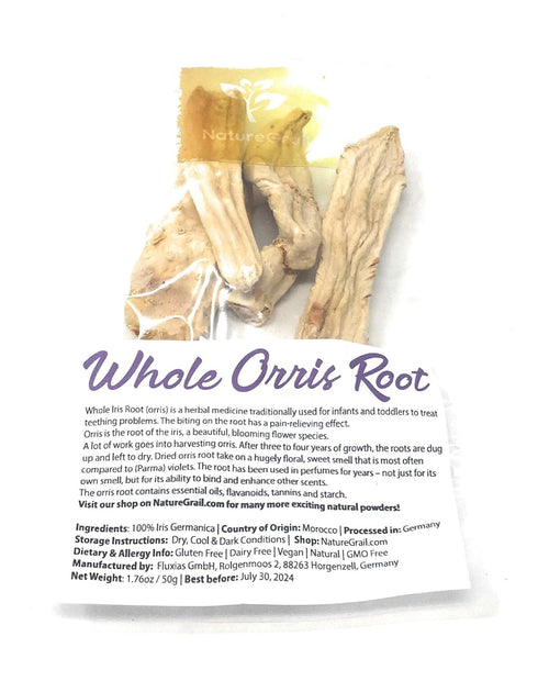 Whole Orris Root - 100% Iris Germanica - Iris Root Contains Essential Oils, Flavonoids And Is Used In Perfumes - Net Weight: 1.76oz / 50g...