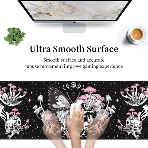 Skull Hippie Mushroom Moth Moon Gaming Mouse Pad XL, Large Extended Mousepad Desk Pad, Long Nonslip Rubber Mice Mats Stitched Edges Playmat for Of...