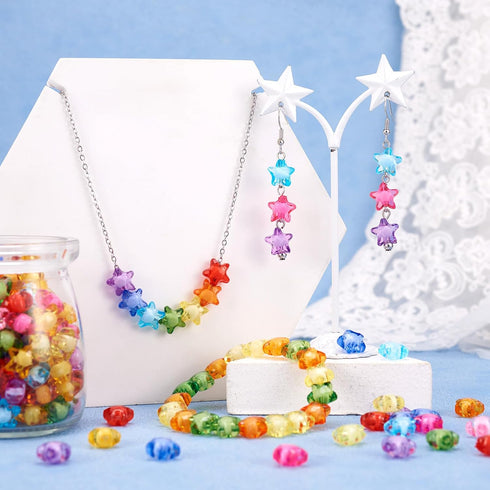 Craftdady 200pcs Transparent Random Mixed Colors Acrylic Star Spacer Beads 12x11mm Round Bead Inside Plastic Loose Charms with 2mm Hole for DIY Je...