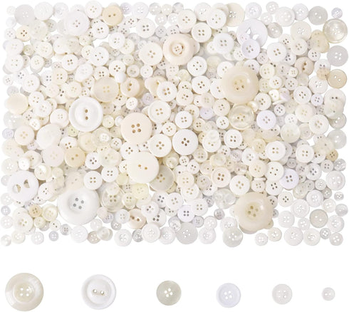 650 Pcs Buttons Round Resin Buttons 2 and 4 Holes Assorted Buttons for Sewing Crafts DIY Projects Button Painting Craft Buttons (White)...