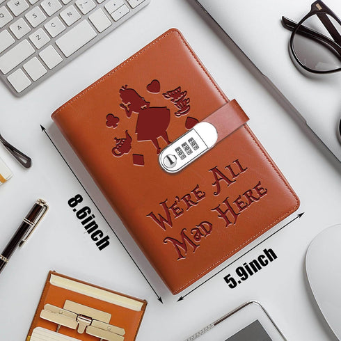 Alice in Wonderland Leather Combination Lock Notebook Always Remember You’re Braver Than You Believe Leather Locked Journal Notebook Alice Fans Gi...