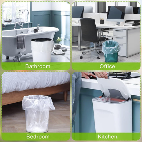 Clear Trash Bags - 100 Clear 2.6 Gallon Small Garbage Bags?white? for home office kitchen Trash Can Bathroom Bedroom...