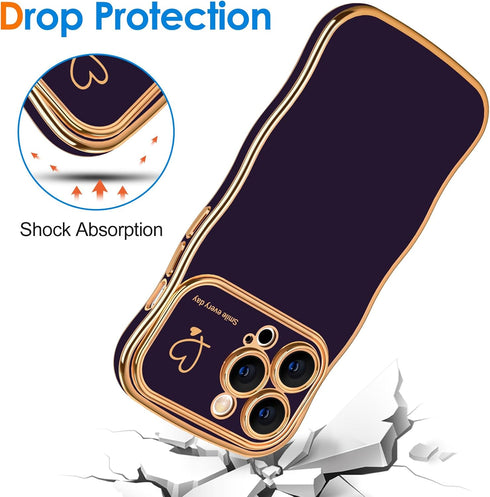 Hython for iPhone 14 Pro Case Cute Curly Wave Frame Shape Phone Cases, Thin Slim Luxury Plating Wavy Edge Soft TPU Bumper Shockproof Rubber Protec...