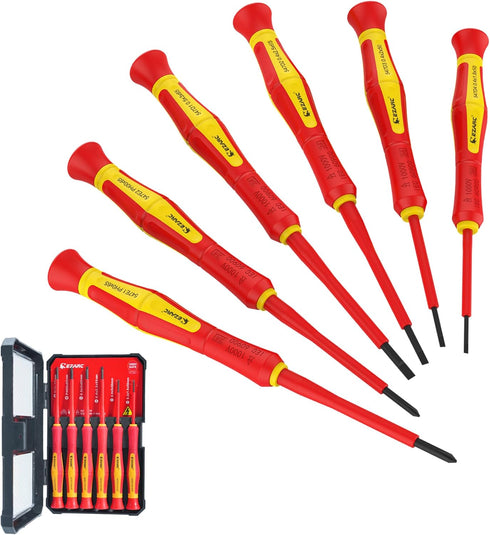EZARC 1000V Insulated Electrician Screwdriver Set, Magnetic Tip Mini Electrician Screwdriver Set Slotted and Phillips with Case VDE & GS Certified...