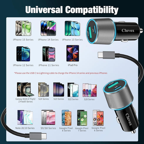 2 Pack 38W USB C Car Charger Fast Charging for iPhone 15 Pro/Max/Plus/Samsung Galaxy S24/Ultra/S23/S22 fe Dual Port Cigarette Lighter USB Charger[...