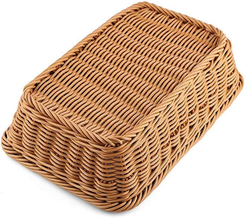 2pcs 11.8"Rectangle Imitation Rattan bread basket, woven tabletop and vegetable serving basket, restaurant service, brown...