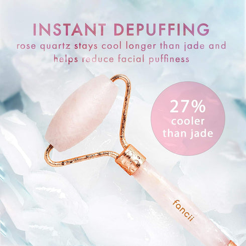 Fancii Rose Quartz Facial Roller Massager for Face, Eyes and Body - Anti-Aging Jade Beauty Skincare Tool Made with 100% Brazilian Quartz Stone (Ae...